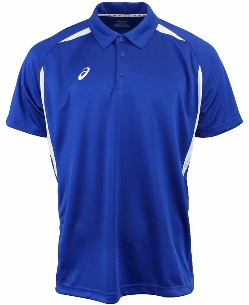 Camiseta de golf asics azul royal y blanco resolution polo 01